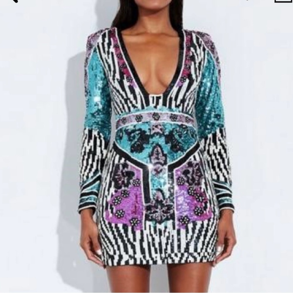 Peace + Love Multicolor Sequin Zebra Mini Dress